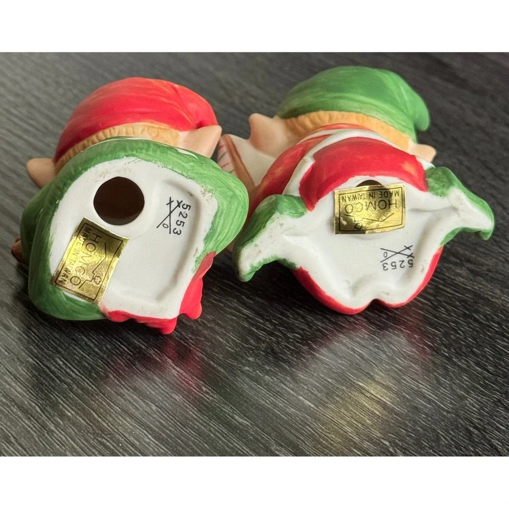 Vintage Homco Christmas Elf Figurines Set 2 Ceramic Toy Maker 5253 Bear Boat